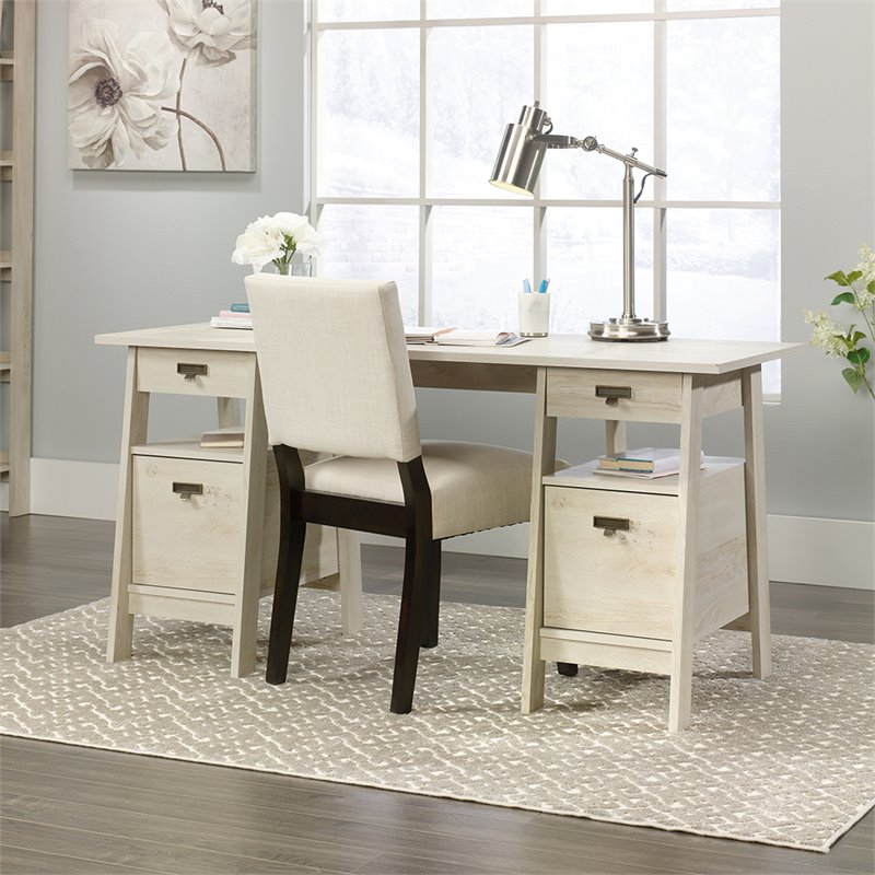 Sauder Trestle Engineered Wood Executive Desk in Chalked Chestnut