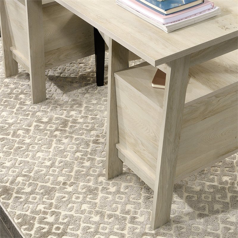 Sauder Trestle Engineered Wood Executive Desk in Chalked Chestnut