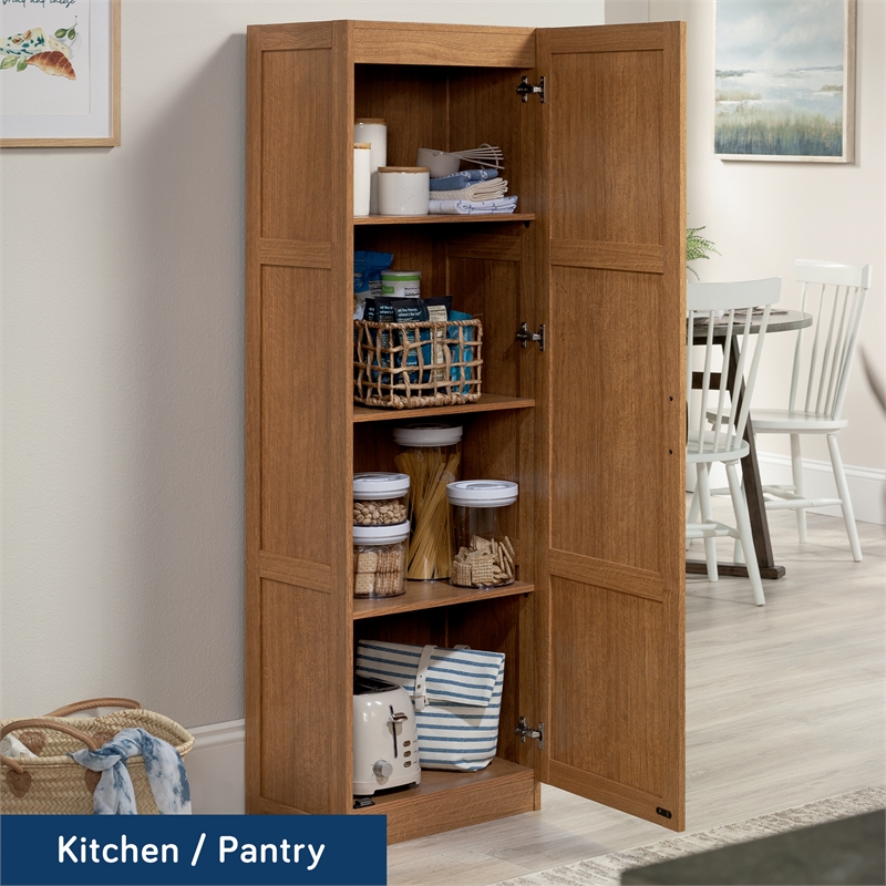 Sauder Engineered Wood Storage Pantry in Highland Oak Finish