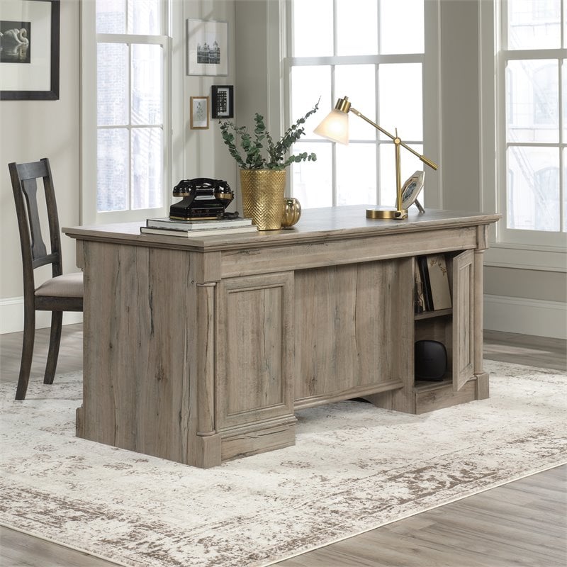 Sauder Palladia Engineered Wood Executive Desk in Split Oak Finish