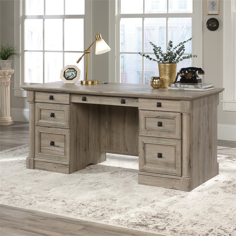Sauder Palladia Engineered Wood Executive Desk in Split Oak Finish