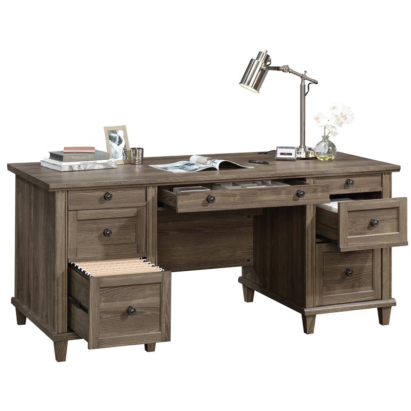 Sauder Hammond Engineered Wood Executive Desk in Emery Oak Finish