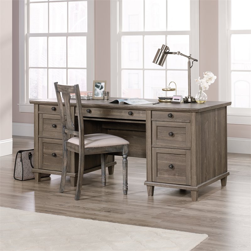 Sauder Hammond Engineered Wood Executive Desk in Emery Oak Finish