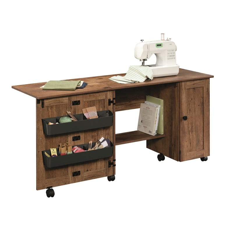 Sauder Engineered Wood Sewing Craft Cart in Vintage Oak Finish