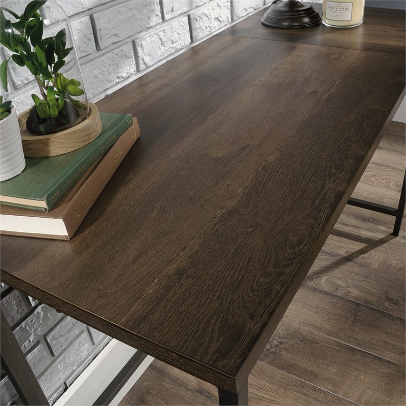 Sauder North Avenue Mid-Century Wood and Metal L-Shape Desk in Smoked Oak