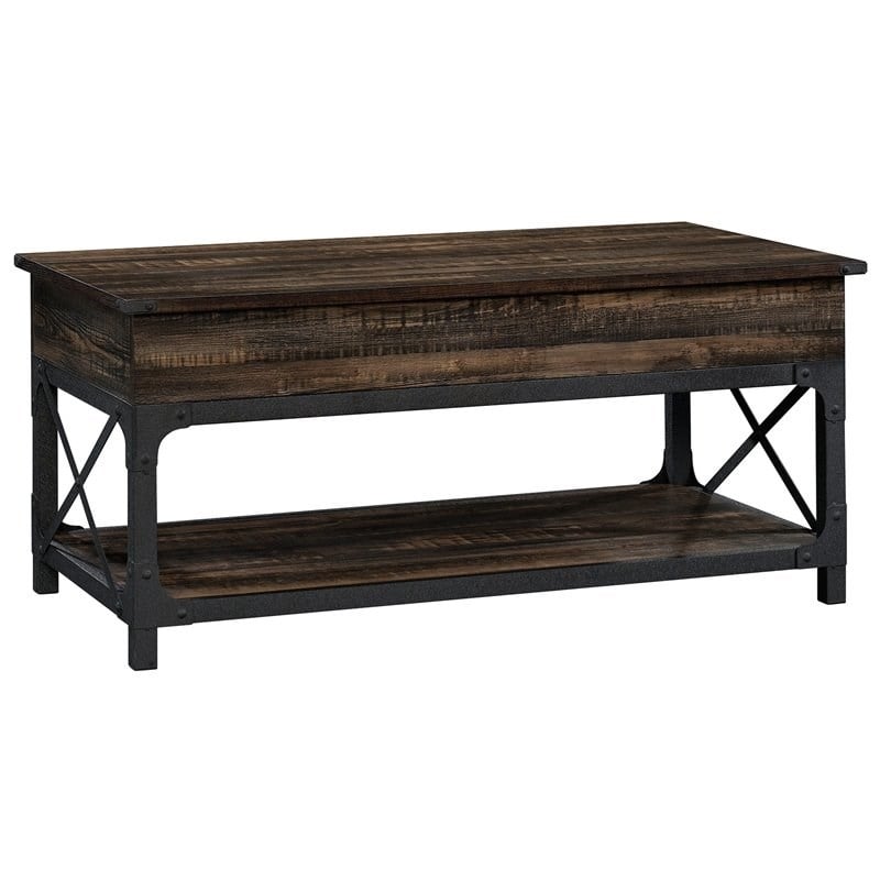 Sauder Steel River Engineered Wood Lift-Top Coffee Table in Carbon Oak/Black