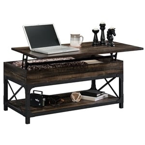 Sauder Steel River Engineered Wood Lift-Top Coffee Table in Carbon Oak/Black