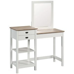 Sauder Cottage Road Engineered Wood Bedroom Vanity in Soft White and Lintel Oak