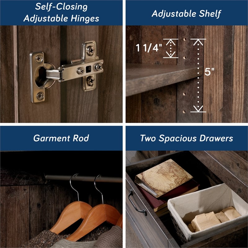 Sauder Select Engineered Wood Wardrobe Armoire in Rustic Reclaimed Pine/Brown