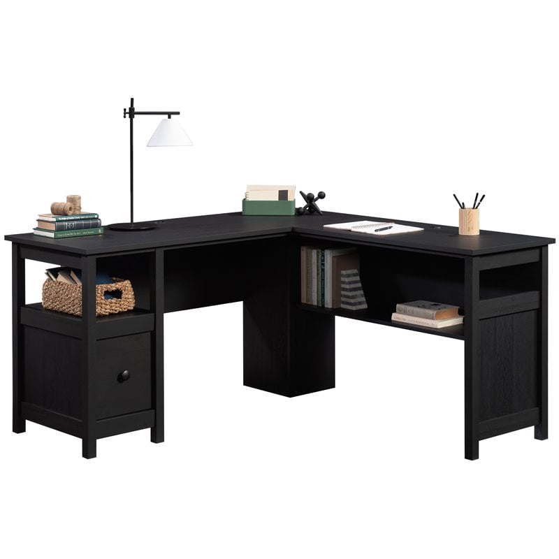 Sauder Dawson Trail Engineered Wood L-Shaped Computer Desk in Raven Oak