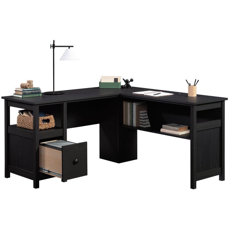 Sauder Dawson Trail Engineered Wood L-Shaped Computer Desk in Raven Oak