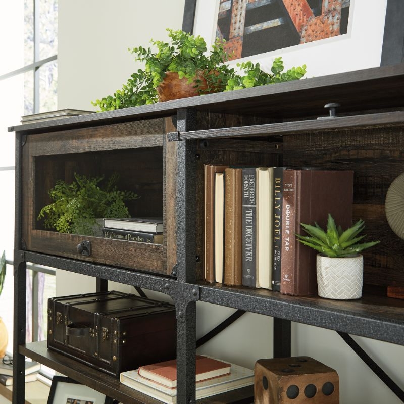 Sauder Steel River Engineered Wood Large Hutch in Carbon Oak Finish