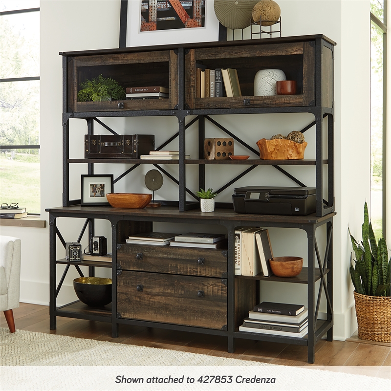 Sauder Steel River Engineered Wood Large Hutch in Carbon Oak Finish