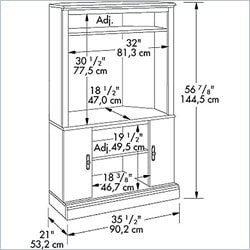   center features a storage area behind doors with an adjustable shelf