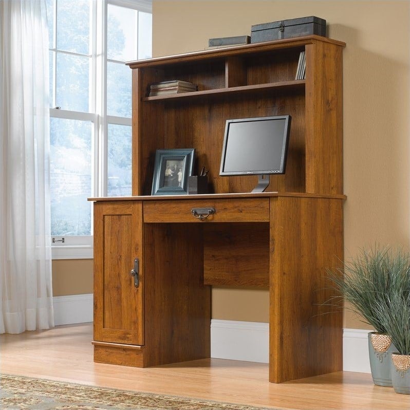   Harvest Mill Wood Computer Desk with Hutch in Abbey Oak [238820