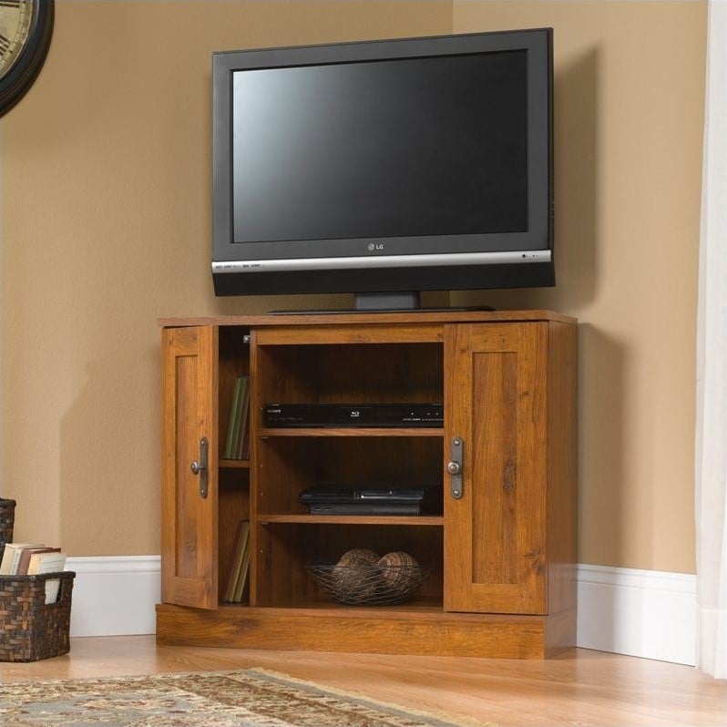 sauder harvest mill corner tv stand 238821 this entertainment stand