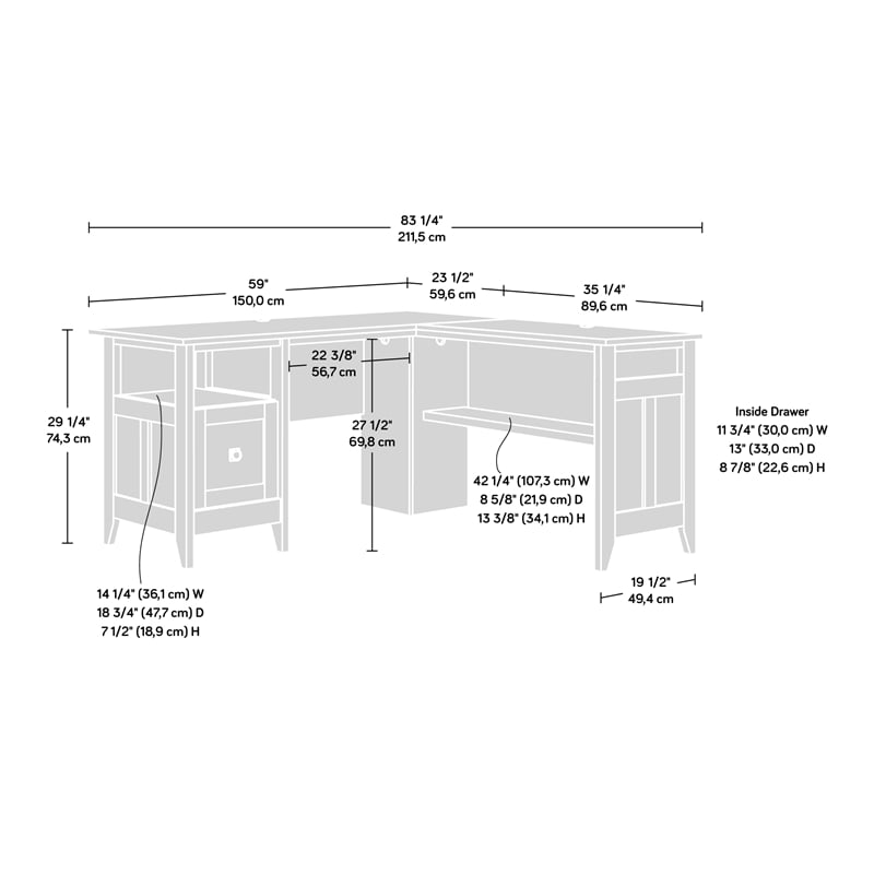 Sauder August Hill Engineered Wood L-Shaped Computer Desk in Glacier White