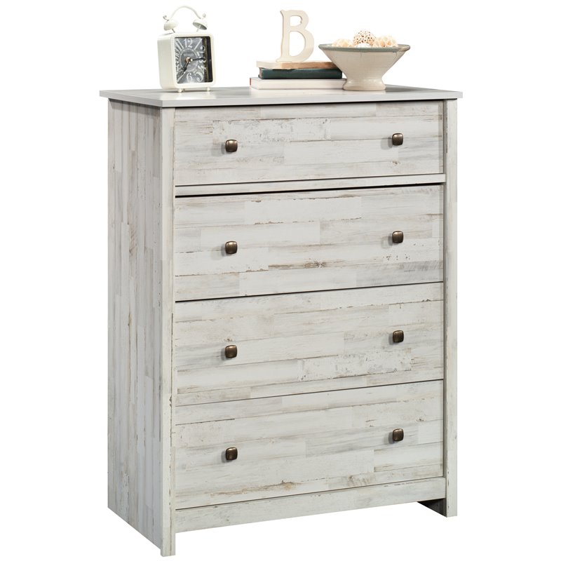 Sauder River Ranch Engineered Wood 4 Drawer Chest in White Plank