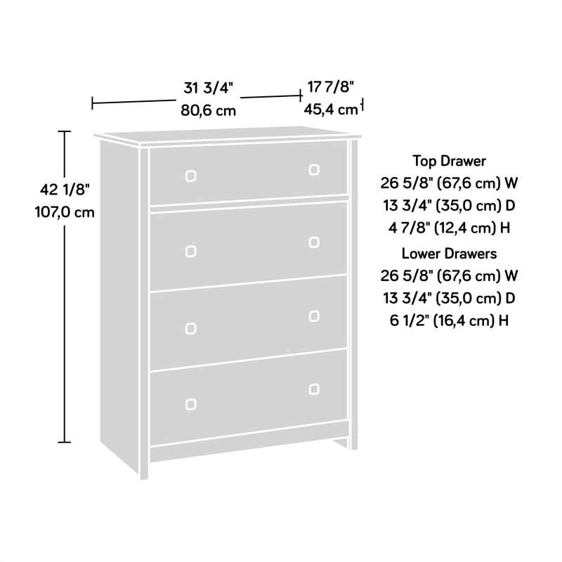 Sauder River Ranch Engineered Wood 4 Drawer Chest in Grand Walnut