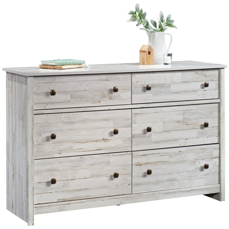 Sauder River Ranch Engineered Wood 6 Drawer Dresser in White Plank Finish