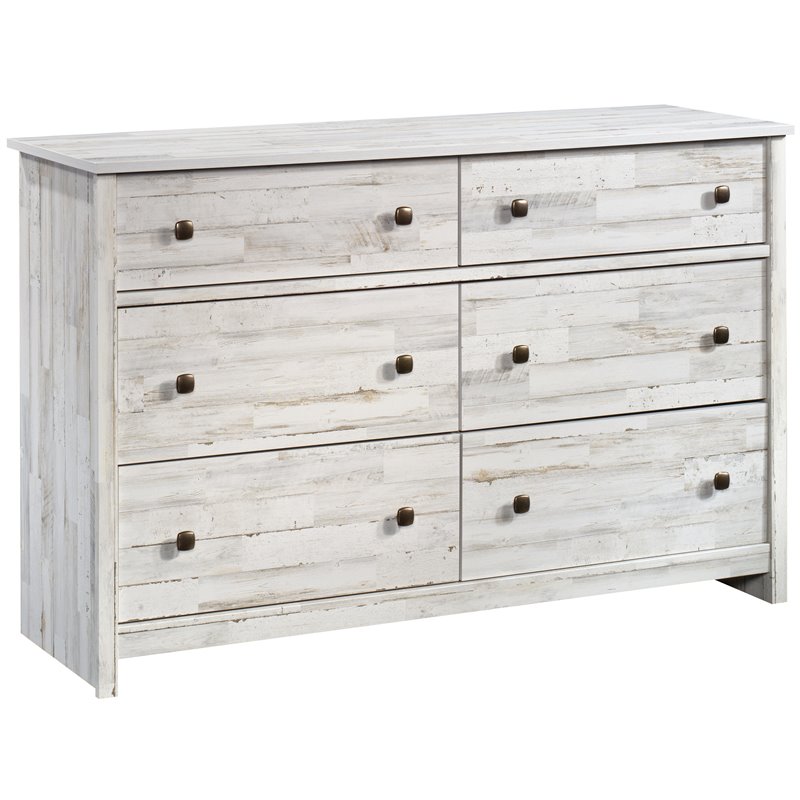 Sauder River Ranch Engineered Wood 6 Drawer Dresser in White Plank Finish