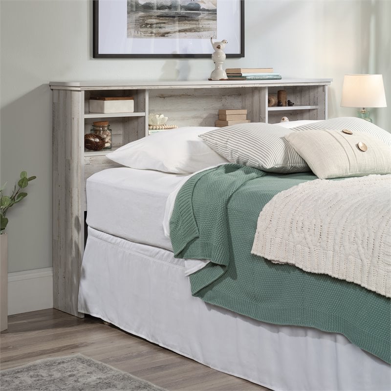 Sauder River Ranch Engineered Wood Full-Queen Bookcase Headboard in White Plank