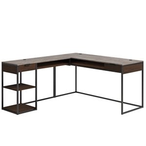 Sauder International Lux Engineered Wood L-Shape Desk in Deco Stone Gray