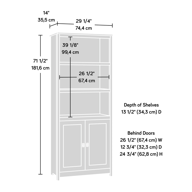 Sauder Cottage Road Engineered Wood Library with Doors in Raven Oak