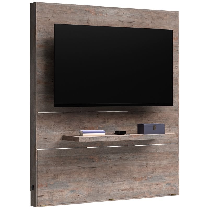 Sauder Steel River Engineered Wood Entertainment Wall in Weathered Wood/Natural