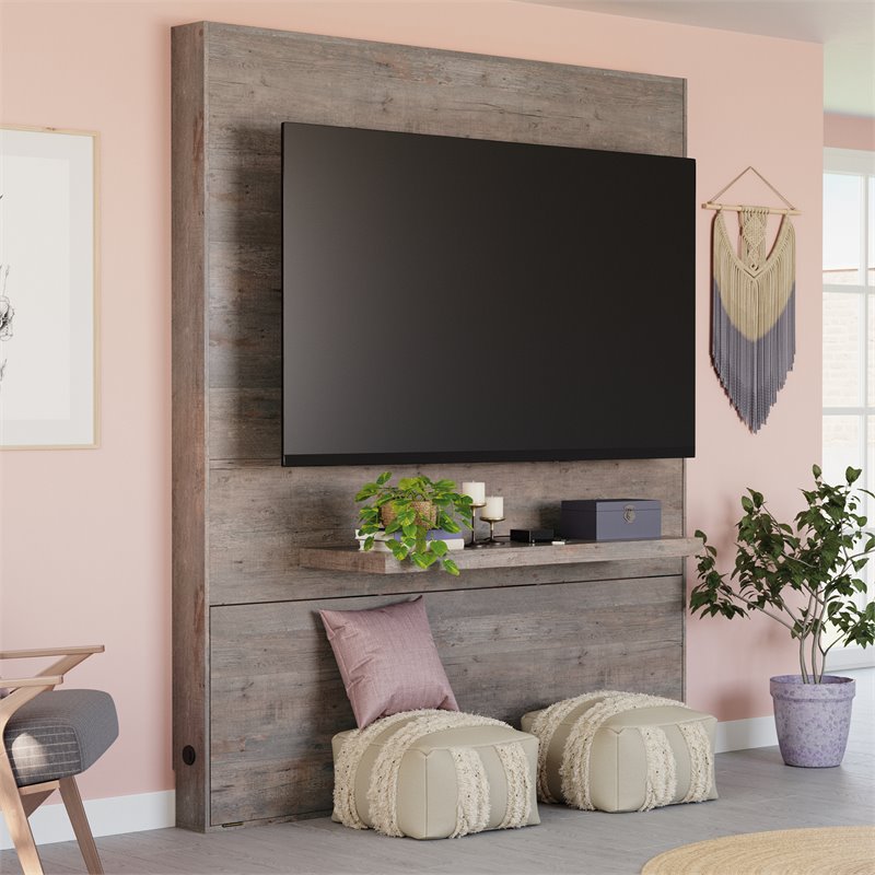Sauder Steel River Engineered Wood Entertainment Wall in Weathered Wood/Natural
