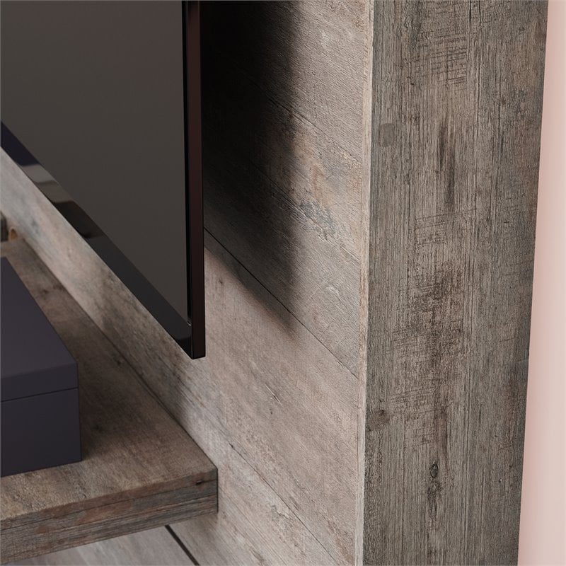 Sauder Steel River Engineered Wood Entertainment Wall in Weathered Wood/Natural