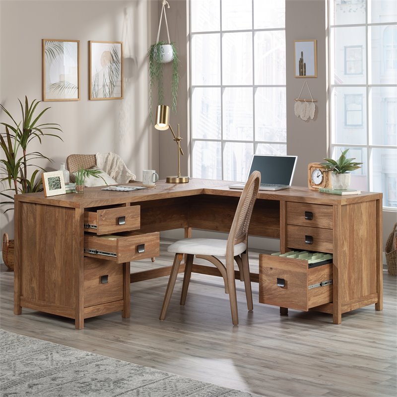 Sauder Cannery Bridge Engineered Wood L-Shaped Desk in Sindoori Mango/Brown
