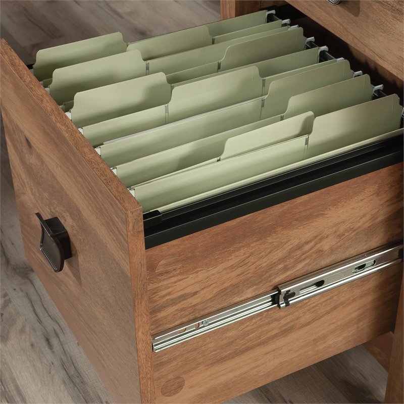 Sauder Cannery Bridge Engineered Wood L-Shaped Desk in Sindoori Mango/Brown