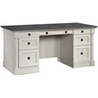 Sauder Palladia Engineered Wood Executive Desk in Glacier Oak/Rosso Slate Accent