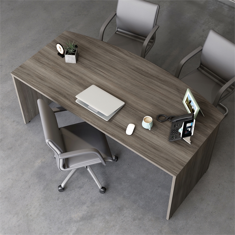 Sauder Affirm Engineered Wood Bowfront Executive Desk in Hudson Elm/Brown