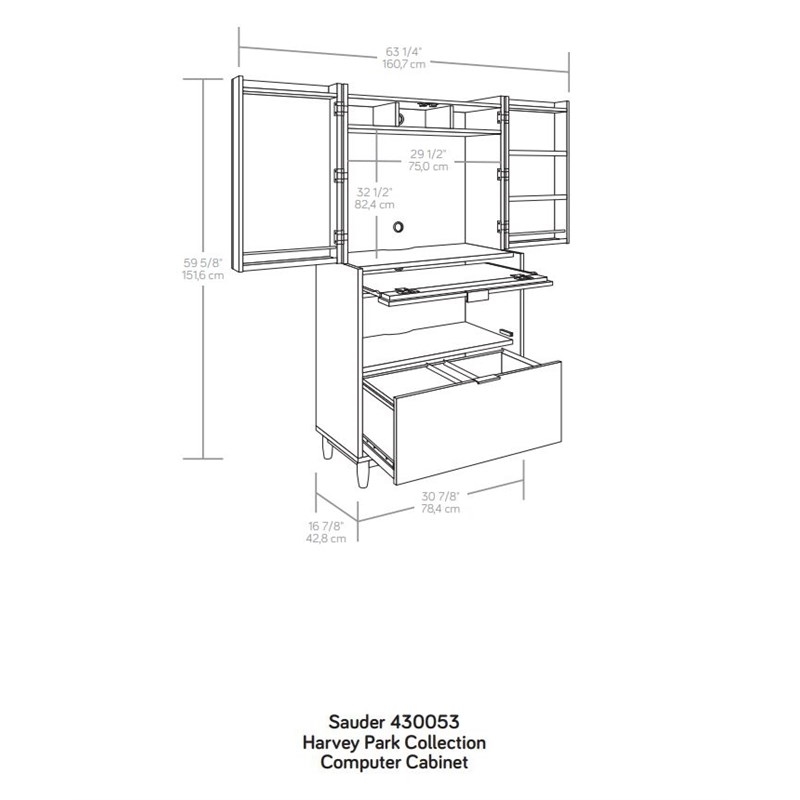 Sauder Harvey Park Engineered Wood Computer Cabinet in Grand Walnut