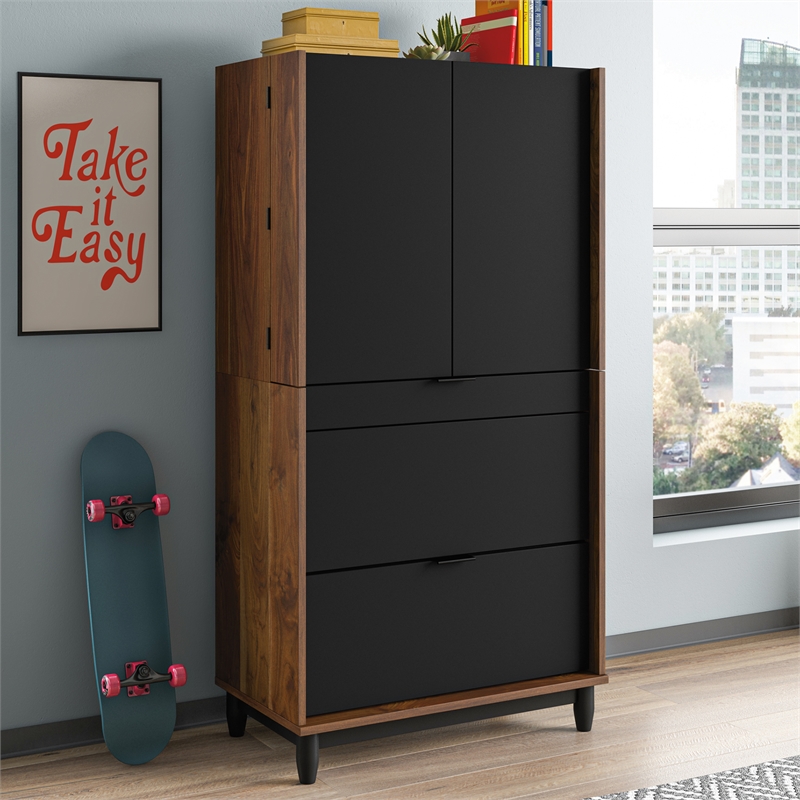 Sauder Harvey Park Engineered Wood Computer Cabinet in Grand Walnut