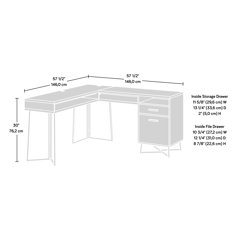 Sauder Canton Lane Engineered Wood and Metal L-Desk in Brew Oak