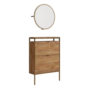 Sauder International Lux Engineered Wood Shoe Organizer/Mirror in Natural Finish