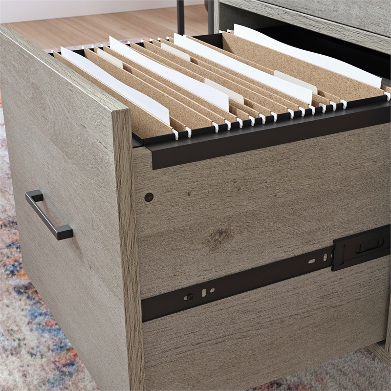 Sauder Tremont Row Engineered Wood/Metal L-Desk in Mystic Oak