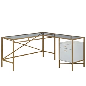 Sauder Harper Heights Engineered Wood L-Desk in White Finish