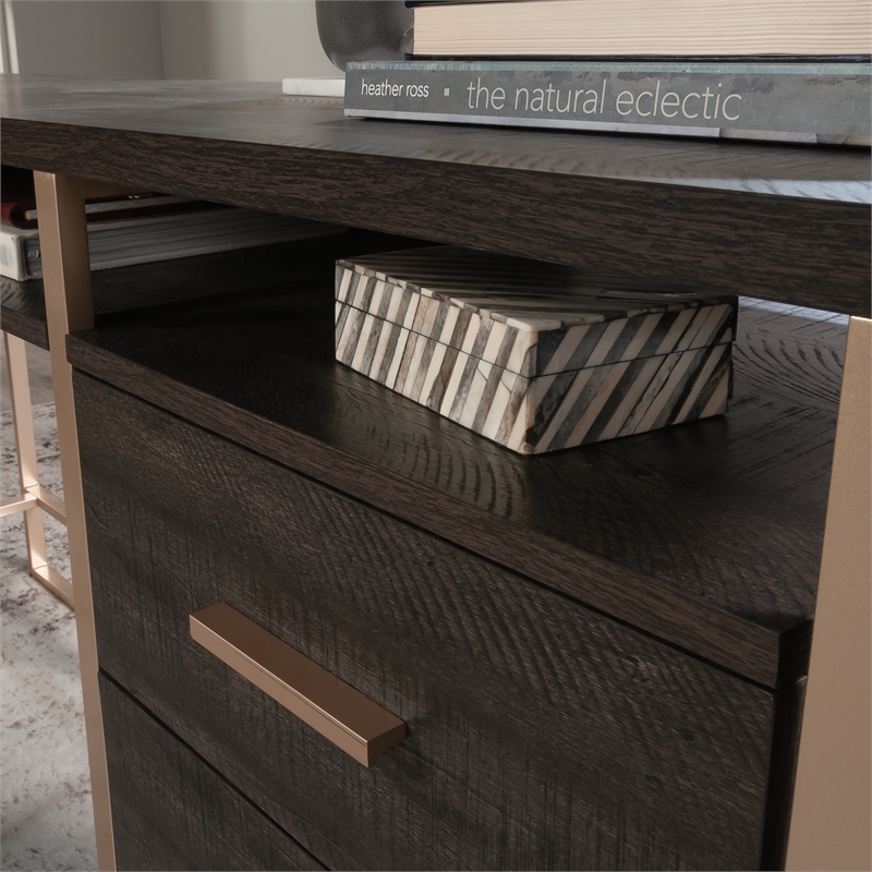 Sauder Walter Heights Engineered Wood L-Desk in Blade Walnut
