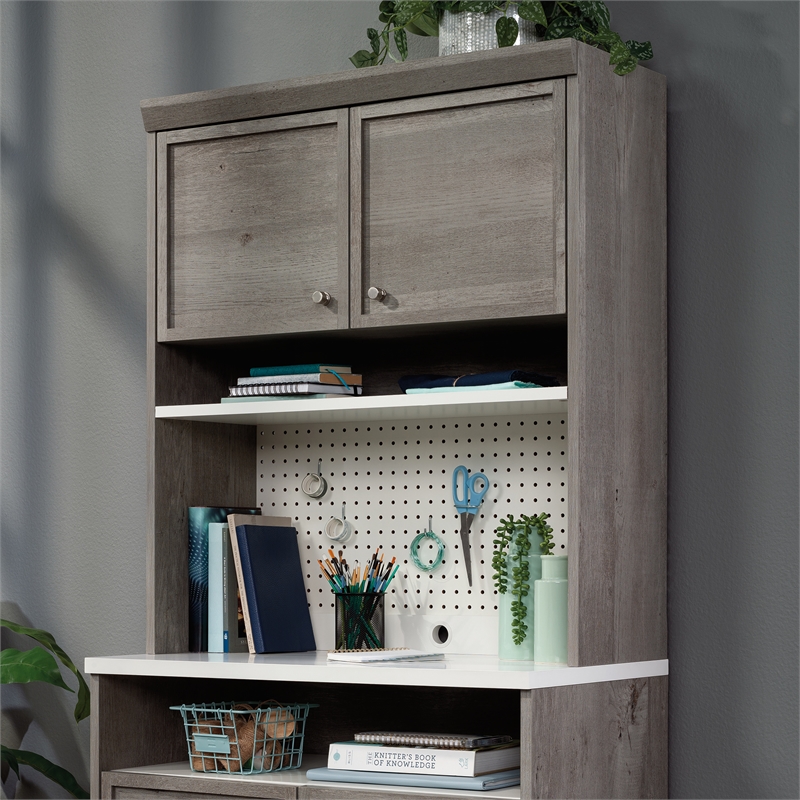Sauder Craft Pro Engineered Wood Storage Hutch in Mystic Oak Finish