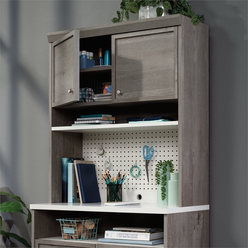 Sauder Craft Pro Engineered Wood Storage Hutch in Mystic Oak Finish