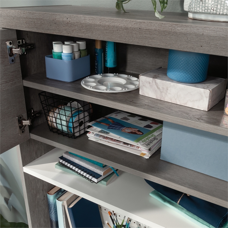 Sauder Craft Pro Engineered Wood Storage Hutch in Mystic Oak Finish