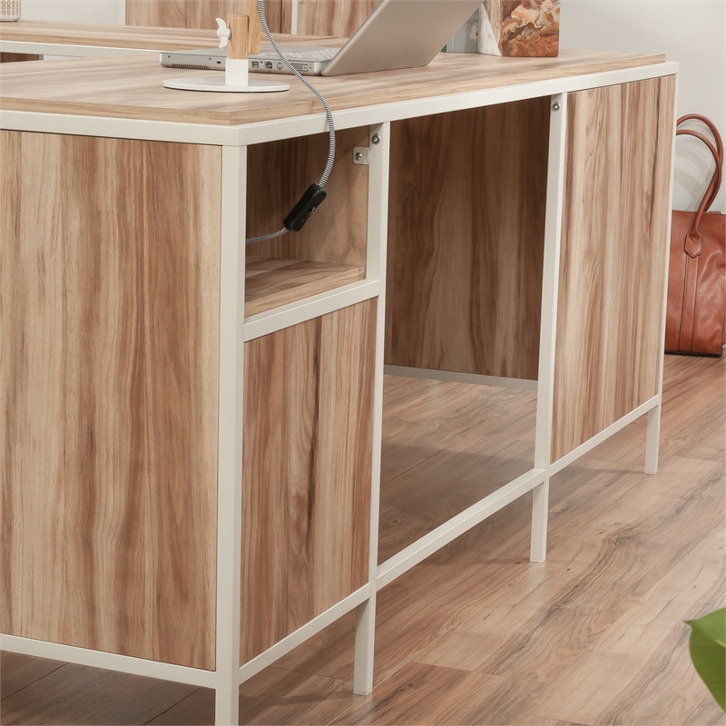 Sauder Loft Engineered Wood L-Desk in Kiln Acacia-Brown Finish