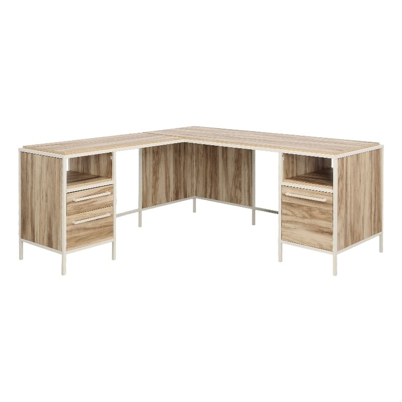 Sauder Loft Engineered Wood L-Desk in Kiln Acacia-Brown Finish