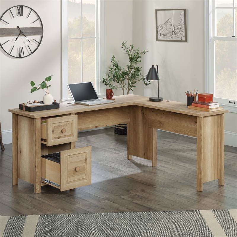 Sauder Hillmont Farm 1-Drawer Engineered Wood L-Desk in Timber Oak