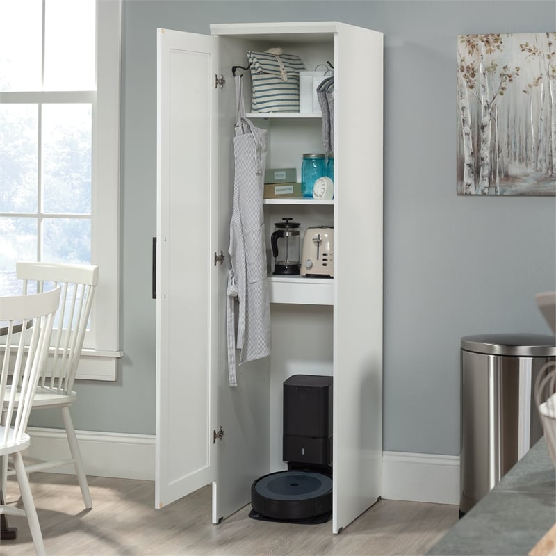 Sauder HomePlus Engineered Wood Robot Vacuuum Storage Cabinet in Soft White