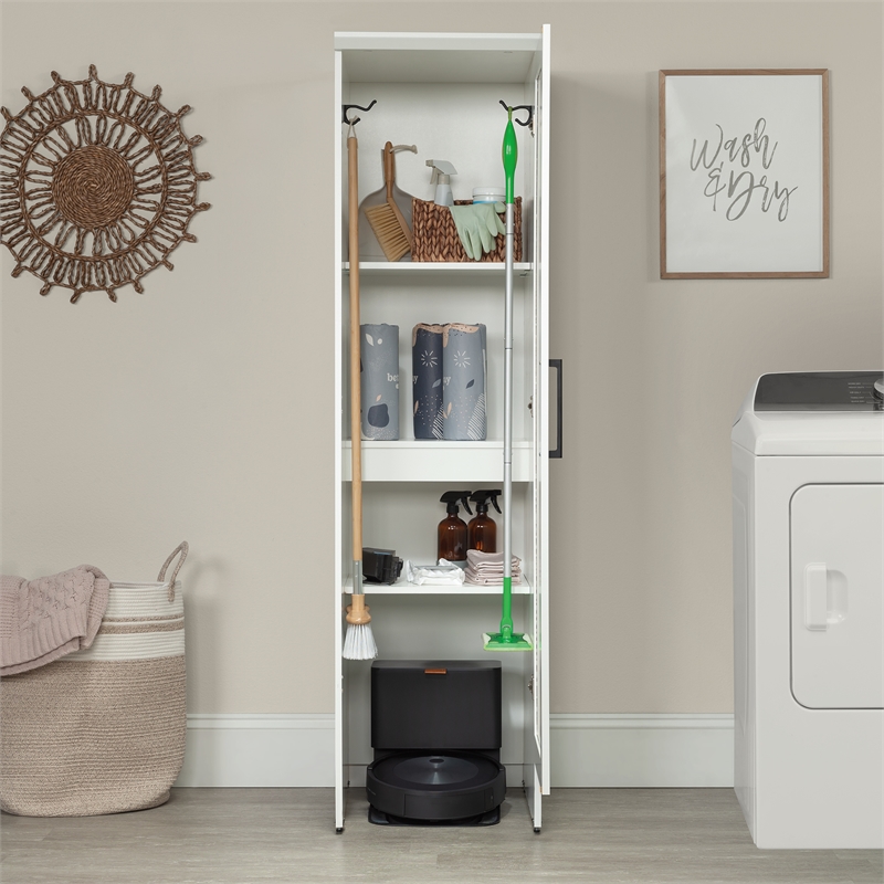 Sauder HomePlus Engineered Wood Robot Vacuuum Storage Cabinet in Soft White